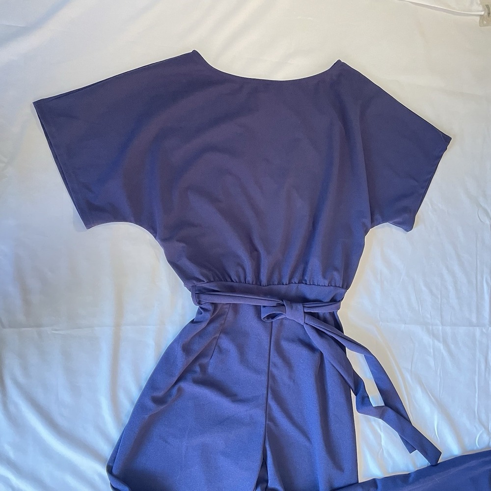 Women's Navy XL One Piece Romper/Jumpsuit Short Sleeve Belted Side Zipper Long - Picture 7 of 11